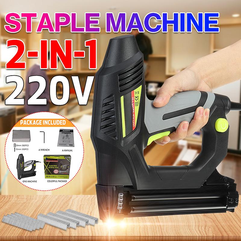 2 IN 1 Heavy Duty Electric Tacker Stapler Power Tool Furniture Staple Gun Nail Gun for Frame with 400 Staples Nail Woodworking