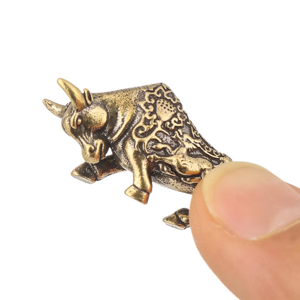 Mini Statue Brass Bull Figurine Desktop Ornament Abstract Animal Sculpture Miniature Zodiac Cattle