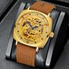 Men's Casual Diamond Inlaid Mechanical Watch Creative Rectangular Flywheel Hollow Out Automatic Waterproof Mechanical Watch Men's Exquisite Gift Watch