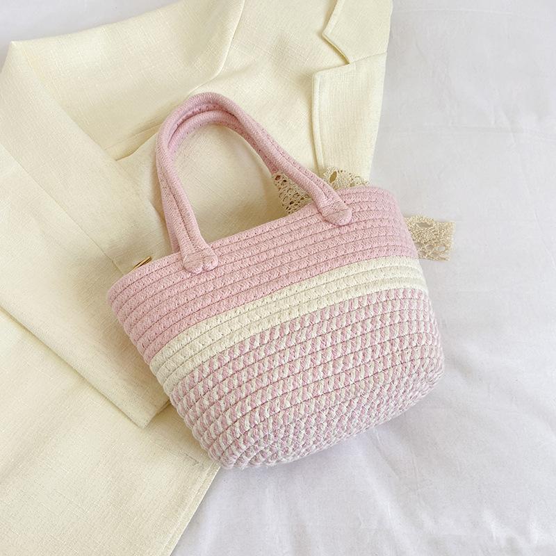 Винтажная полосатая хлопковая плетеная сумка 2024 года, новая нишевая ручная соломенная сумка для отпуска на пляже, маленькая ручная корзина