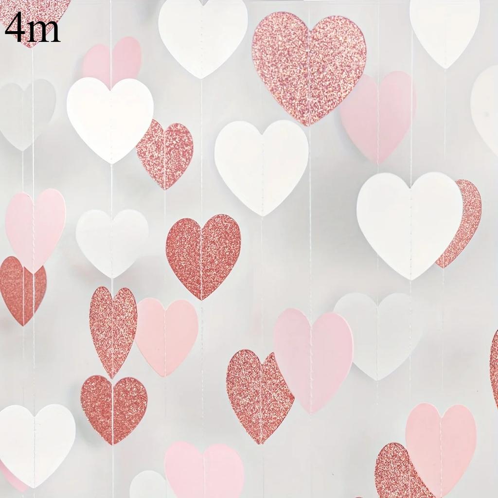 1pc Rose-Golden Pink White Party Decorations - Paper Heart Streamers Garland Galentines Valentines Day Decorations