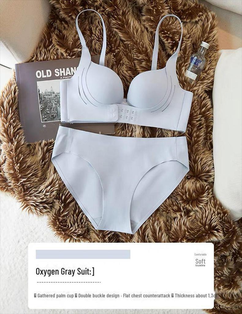 Girls' Front Buckle Seamless Bra Set - Anti-Sagging, Side Breast Support, No Empty Cup, Gathered Design