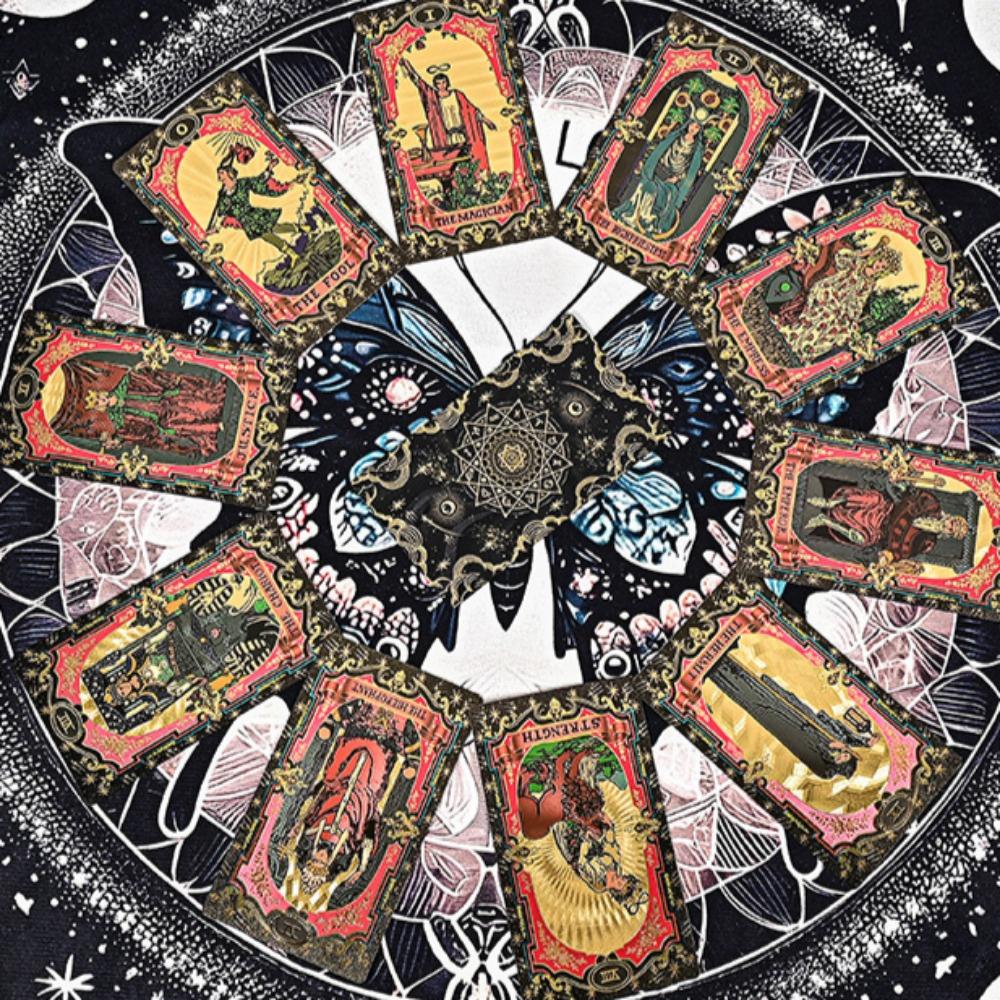 12 зодиакальных карт, черное золото, небесная золотая фольга, колода Таро Райдера Уэйта, 78 шт., водонепроницаемые карты из ПВХ, износостойкие, 12*7 см