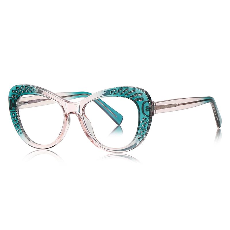 Зелено-розовая оправа Кошачий глаз Очки для зрения Женские Антисиние лучи/Фотохромные/Прогрессивные/Бифокальные Оптические очки