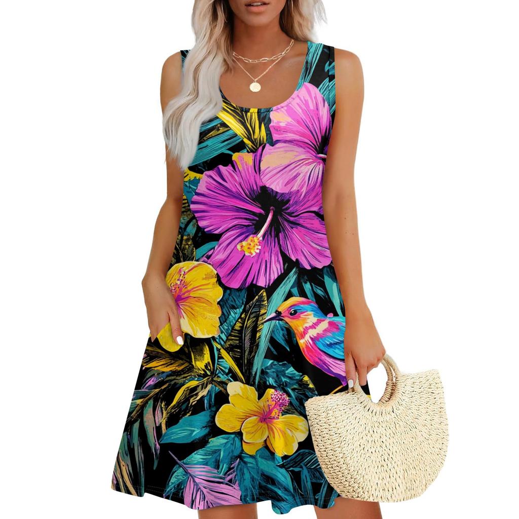 Women's Casual Fashion U-neck Sleeveless Print Dress