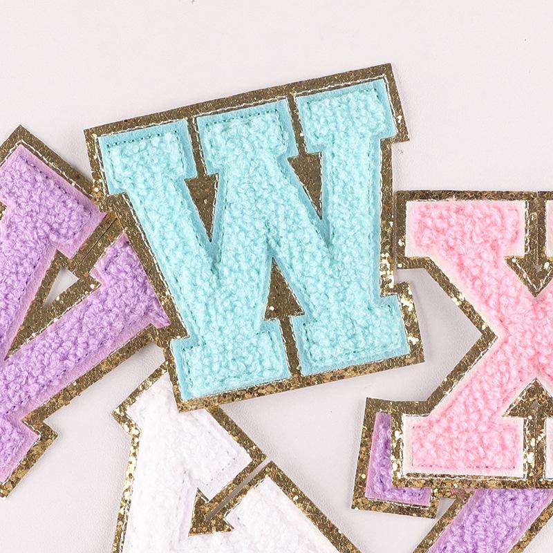 Вышивка Этикетка Полотенце Вышивка Цветная Английская Буква Нашивка Аксессуары для Одежды Золотая Кромка Наклейка Вышивка Шениль Вышивка Тканевая Наклейка