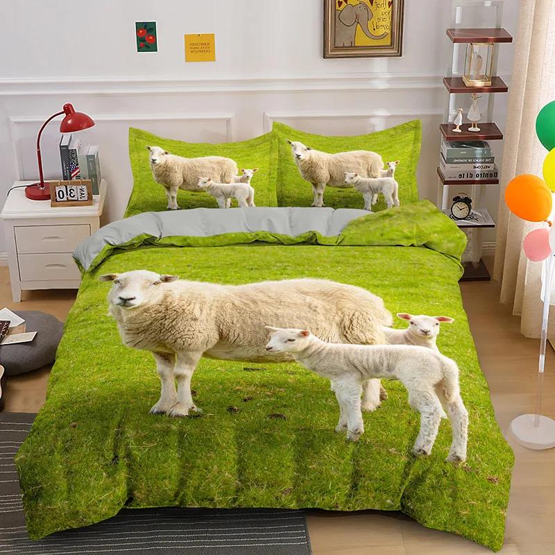 Пододеяльник Овцы Размер Кинг Квин Милый Постельный Комплект с Фермерскими Животными Для Детей Подростков Взрослых Белая Коза 2/3 шт. Пододеяльник Наволочка