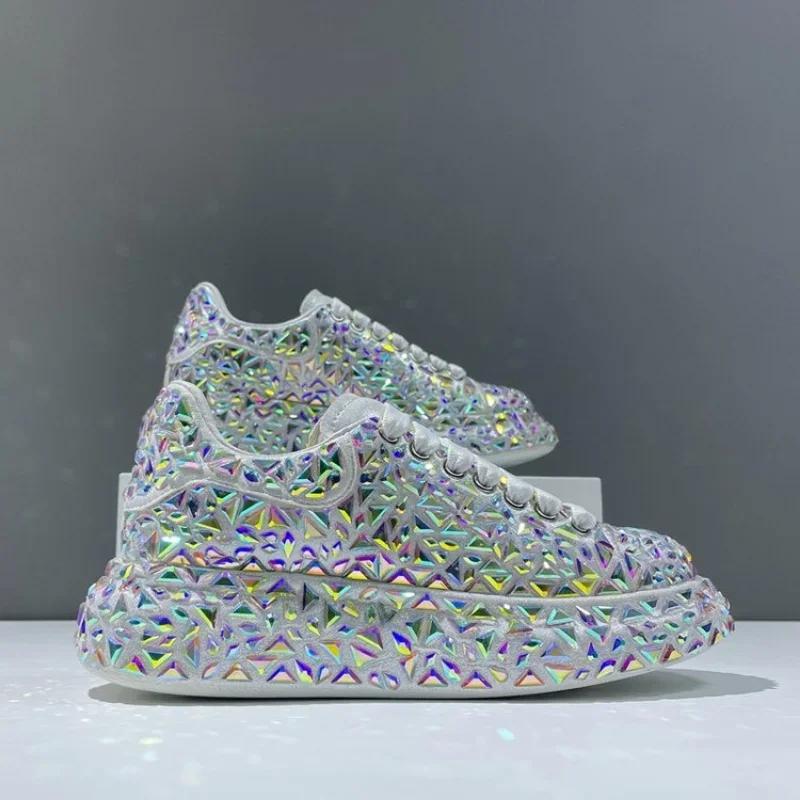 Модные шлепанцы, сандалии, новая мода, туфли на платформе, кроссовки на платформе, роскошные кроссовки со стразами, осень-весна, кожаные женские туфли