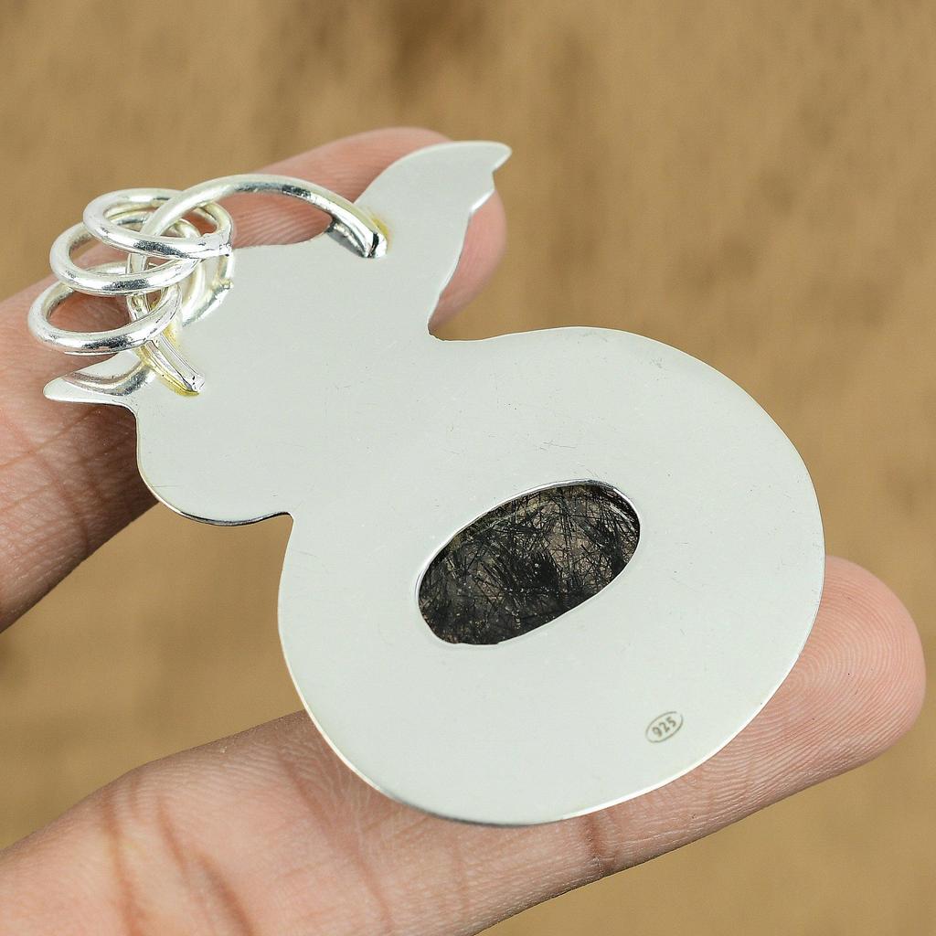 Wedding Gift For Her 925 Sterling Silver Natural Black Rutile Gemstone Pendant