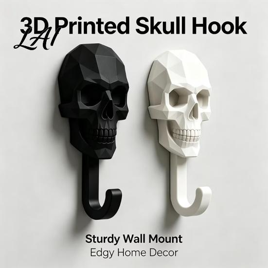 Sturdy Wall Organizer 2Pcs 3D Printed Skull Hook Gothic Dark Mounted Hanger Geometric Personalized Pendant Towel Key Hat Storage Hook for