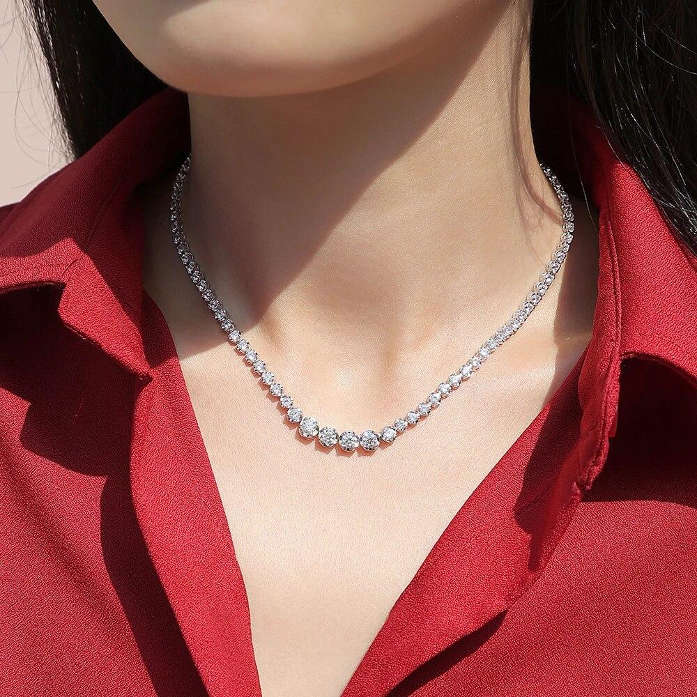 Теннисное ожерелье из муассанита для женщин, стерлинговое серебро S925, золото 1,2 карата, бриллиантовая цепочка, ожерелья, ювелирные изделия для свадебной вечеринки