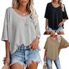 Women's V-Neck  Sleeve Pullover Knit Loose Solid Color Short Sleeve Tops