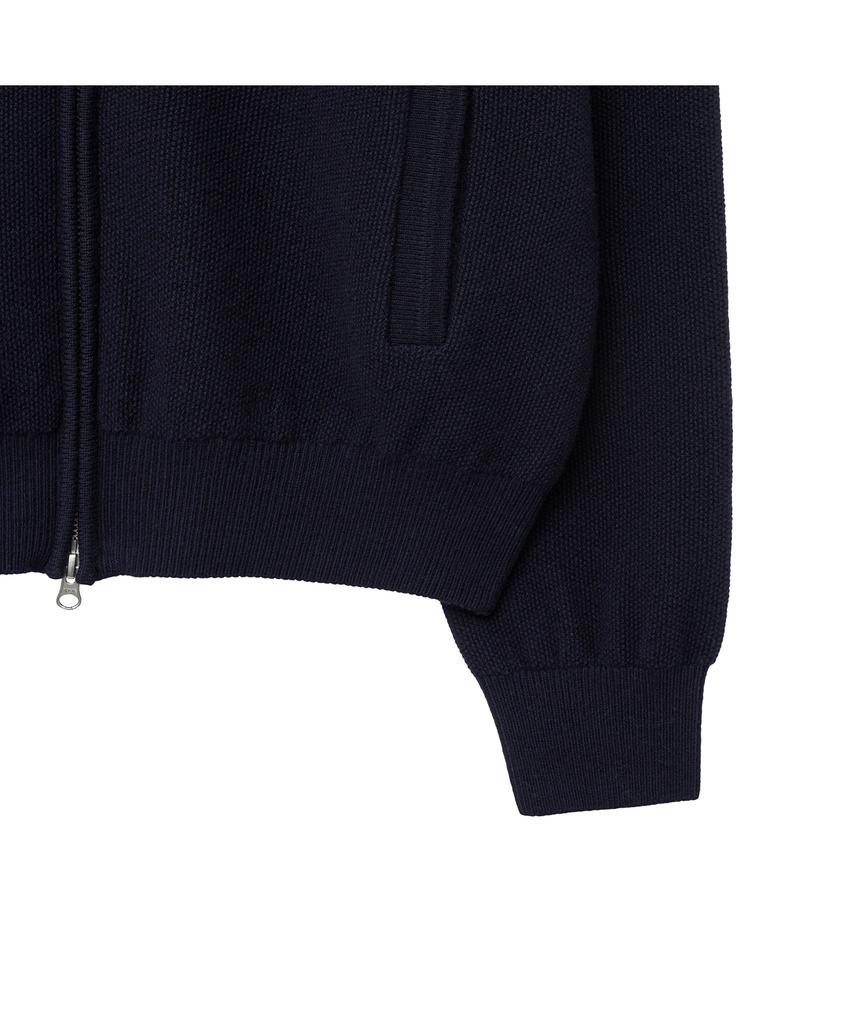 Iolo Textured Knit Zip-Up Hoodie_Navy