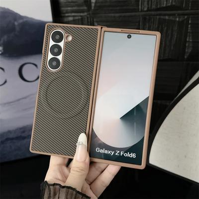 Магнитный чехол для телефона из ПУ-кожи с рисунком под карбон для Samsung Galaxy Z Fold 7 6 5 4 Fold6 Fold5 Fold6 Fold7 5G Жесткая задняя крышка
