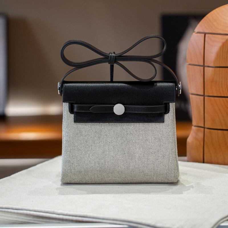 2025 Новинка 20 см сумка из коровьей кожи с холстом и кожей + мини-сумка через плечо из натуральной кожи и ткани