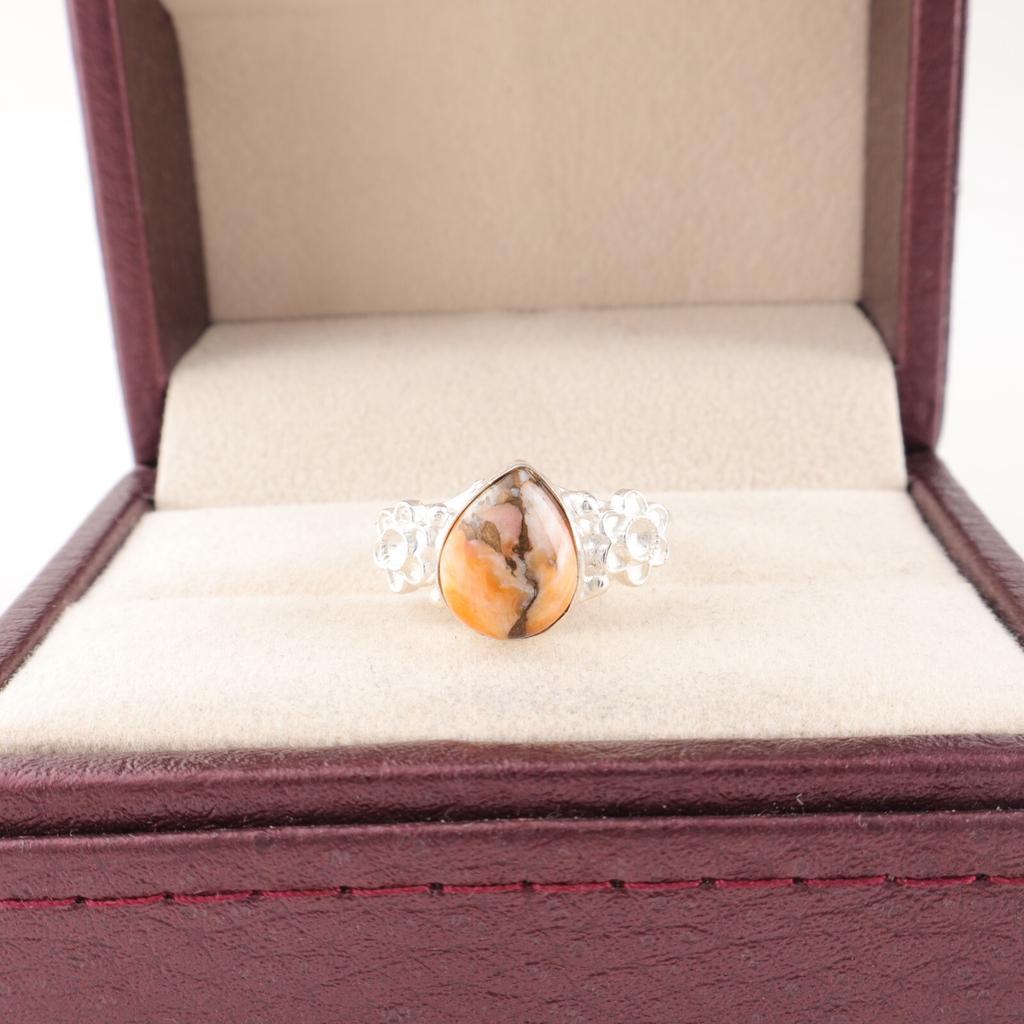 Orange Copper Turquoise 925 Solid Silver Jewelry Handmade Dainty Ring For Women RR-59-43