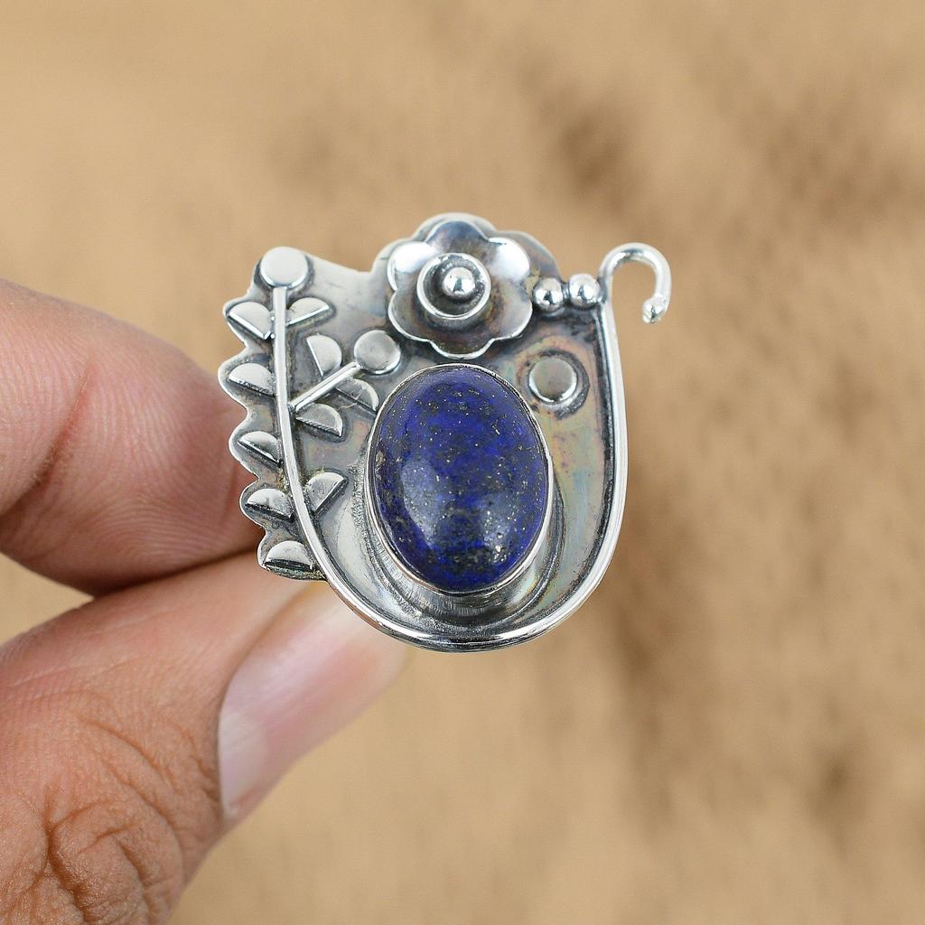 Mothers Day Sale Natural Lapis Lazuli 925 Silver Flower Statement Promise Ring