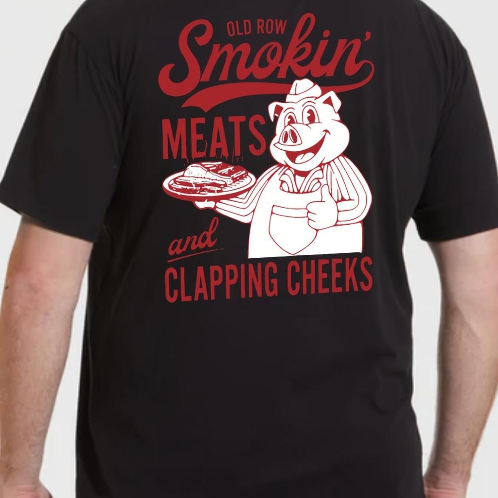 Smokin Meats Graphic T-Shirt Unisex Funny 2 Sided Relaxed Fit Tee for Men Humorous BBQ Themed Apparel for Casual Wear