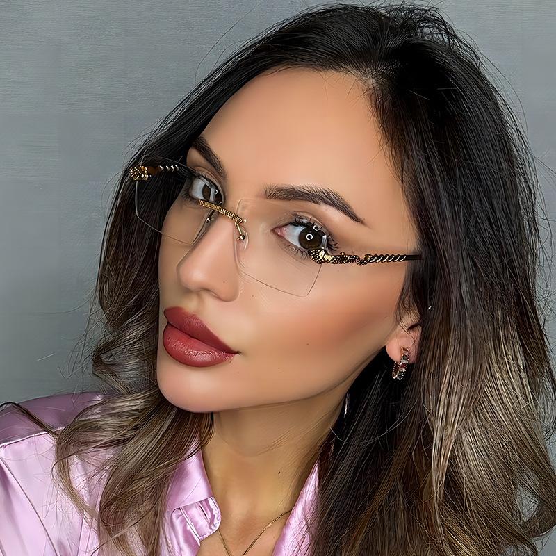 Women's Glasses Men Sun-Proof UV Protection Fashion Personality Retro Hip Hop Driving Commuter Street Shooting Snake Rimless Sunglasses