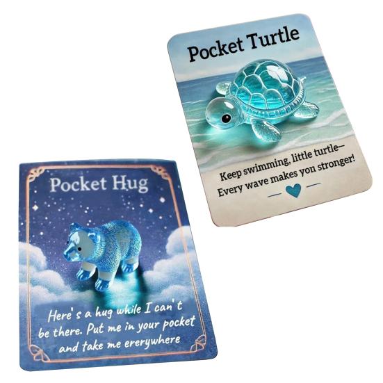 Pocket Hug Animal Resin Mini Animal Pocket Hug Token with Card Emotional Support Turtle Miniature Encouragement Gift for Christmas Birthday