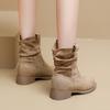 Модные западные ботинки на наборном каблуке Женские модные ботинки до середины икры на массивном каблуке Женская обувь весна-осень Однотонные ретро боты