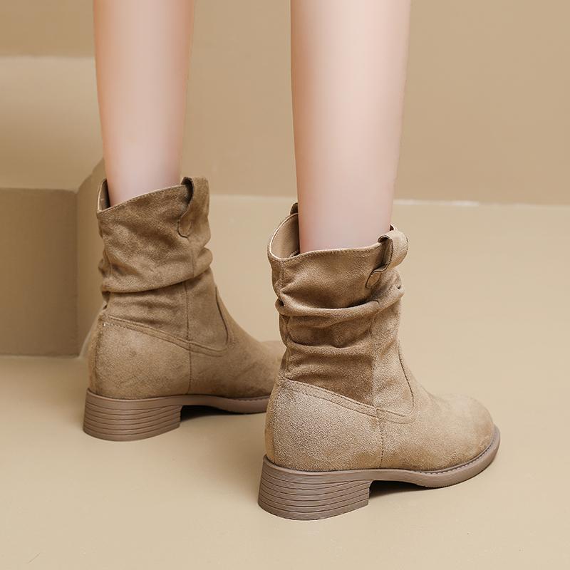 Модные западные ботинки на наборном каблуке Женские модные ботинки до середины икры на массивном каблуке Женская обувь весна-осень Однотонные ретро боты
