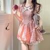 Cherry Blossom Pink Peach Plaid Bud Dress