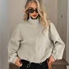 Women's Full Zip Short Jacket Casual Long Sleeve Stand Collar Crop Coat Drawstring Hem Fall Sweatshirt with Pockets