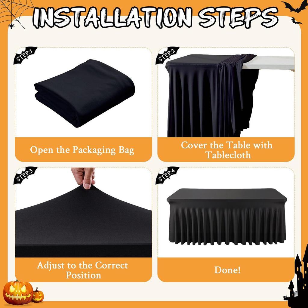 Table Skirt Christmas Desk Skirts 6ft Pleated Soft Black Ruffle Table Skirts For Wedding Halloween Baby Shower Christmas
