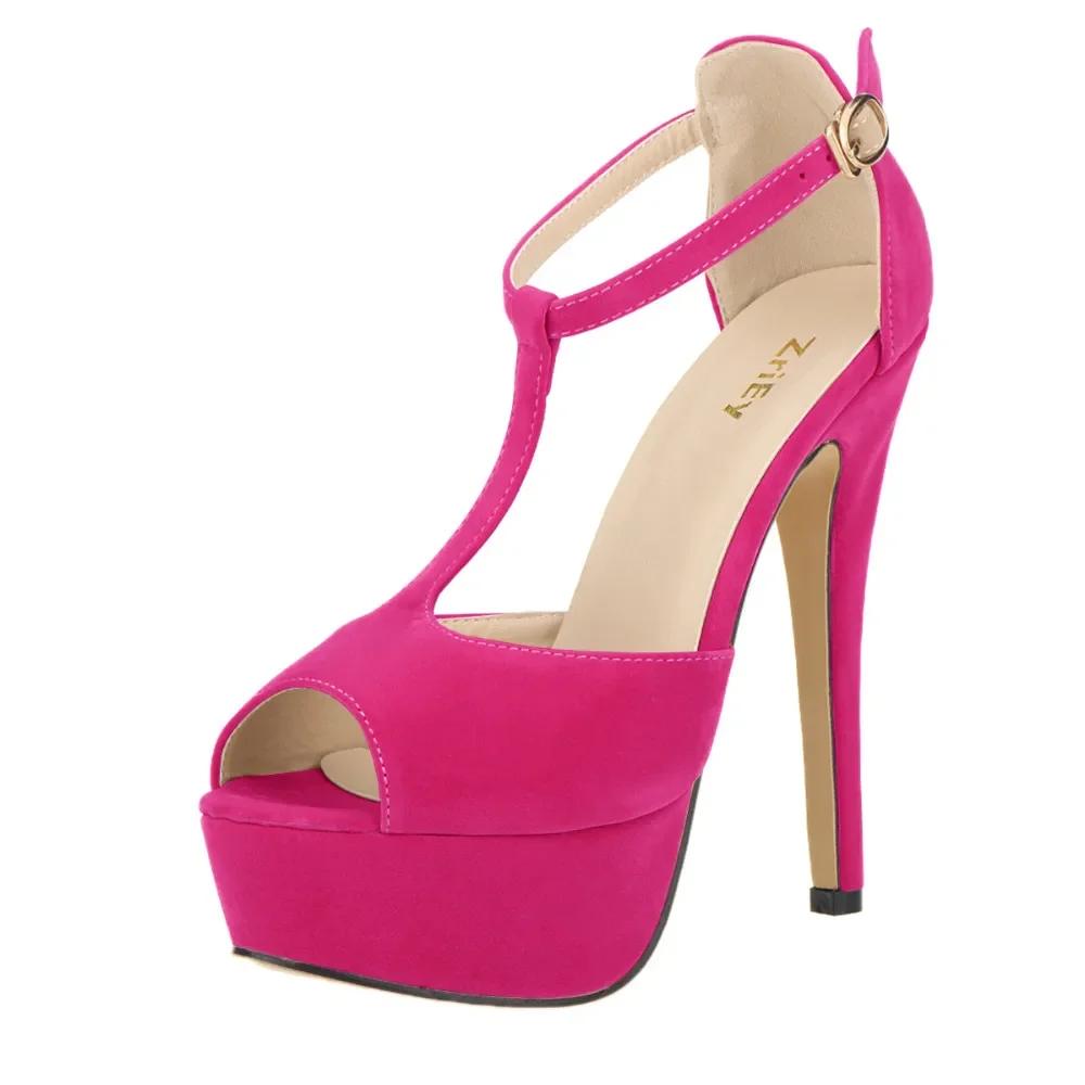 Женские босоножки на платформе, высокие каблуки, сексуальные, 14 см, открытый носок, ремешок на щиколотке, туфли-лодочки на шпильке, туфли с Т-образным ремешком, свадебные туфли, большой размер 44