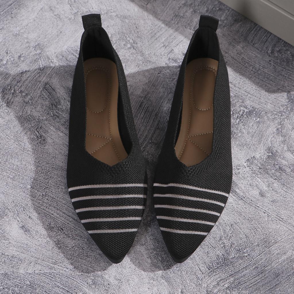 Новые модные женские туфли на плоской подошве с острым носком, однотонные трикотажные туфли без застежек, повседневные дышащие балетки для женщин, туфли на плоской подошве, женские мокасины