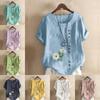 Women's Fashion Round Neck Short Sleeve T-shirt Casual Cotton Linen Graphic Shirt Leisure Loose Flower Prined Summer Blouse Tops