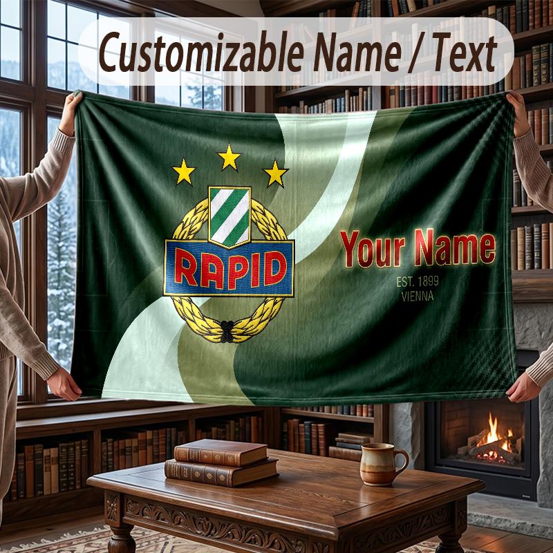 Custom Name Flannel Throw Blanket Rapid Wien FC Pattern Warm Home Decoration