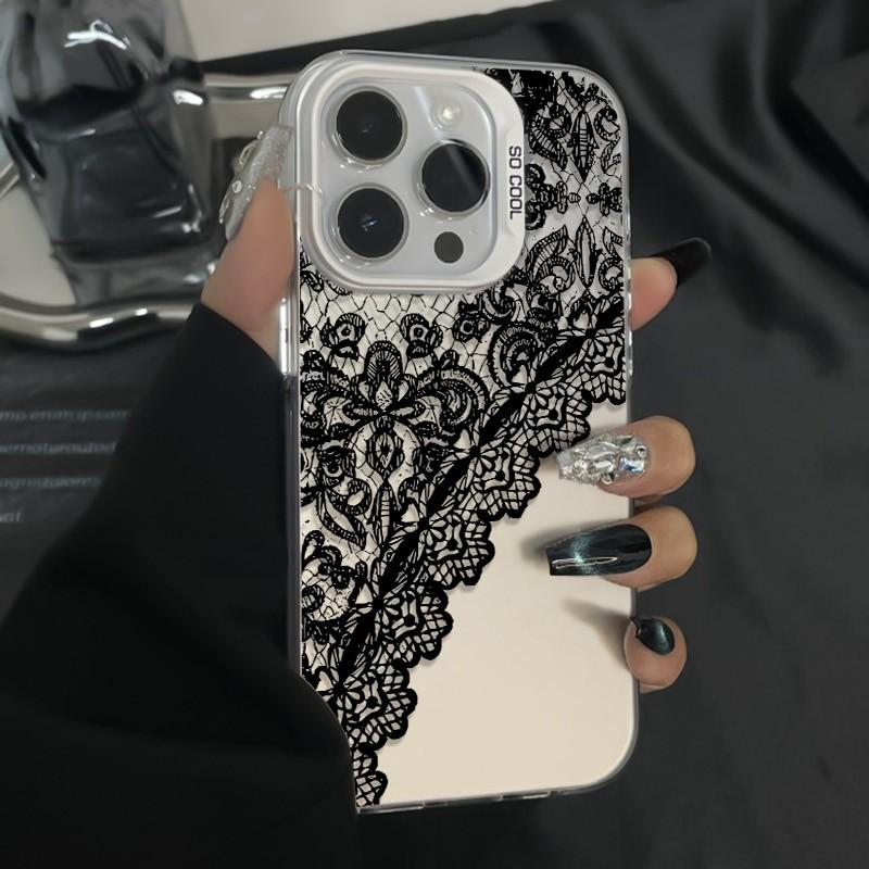 Gothic cool Lace for iPhone 17 16 15 14 13 12 11 Series Pro Max Plus Double Layer Protection Vintage Dark Lace