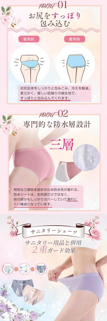 dear doris Women's Sanitary Briefs Size M 3-Piece Set with Extended Waterproof Panel