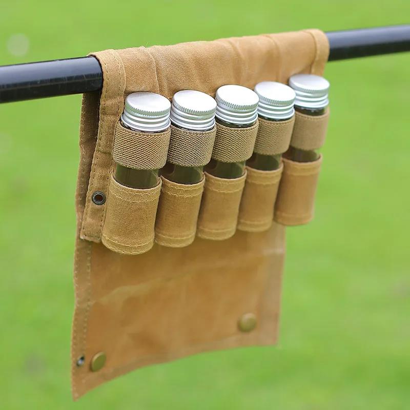 Outdoor Camping Seasoning Bottle Storage Waterproof Seasoning Bottle Barbecue Seasoning Bottle Set Canvas Bag 4