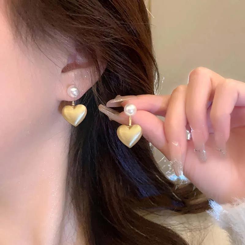 LATS New Fashion Contracted Heart Pearl Fine Earrings Joker Sweet Elegant Temperament Women Drop Earring Fashion Jewelry