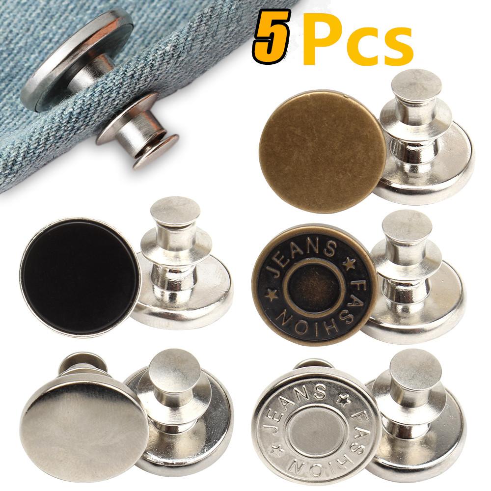 5Pcs Button Pins for Jeans No Sew Instant Detachable 17mm Replacement Button Adjustable Pants Buttons Kit