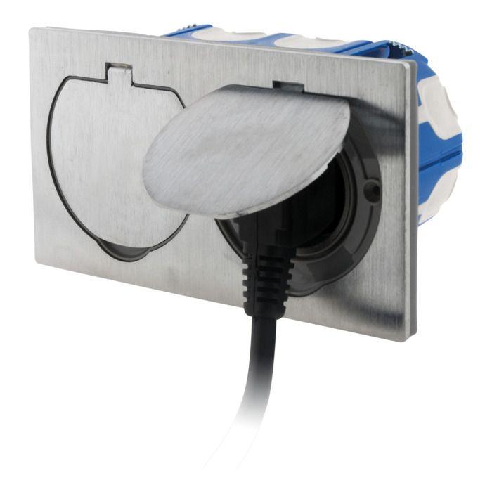 Prise de sol 16a 2p+t finition alu brossé - ip55 double - zenitech