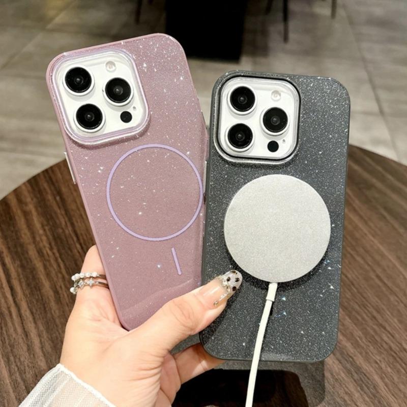 Магнитный Чехол для Телефона для iPhone 17 16 15 14 13 Pro Max Air Plus Для Magsafe Funda Блестящий Блестки Покрытие для Беспроводной Зарядки