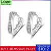 New Sterling Silver V Heart Zircon Hoop Earrings For Fashion Jewelry
