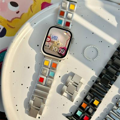 Роскошный металлический ремешок для Apple Watch 38 мм, 41 мм, 42 мм, 40 мм, 45 мм, 49 мм, женский цветной браслет-браслет для iWatch Ultra 9 8 7 SE 6 5 4 3