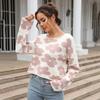 Women's Autumn and Winter Long Sleeve Short Floral Knitted Pullover Sweater
