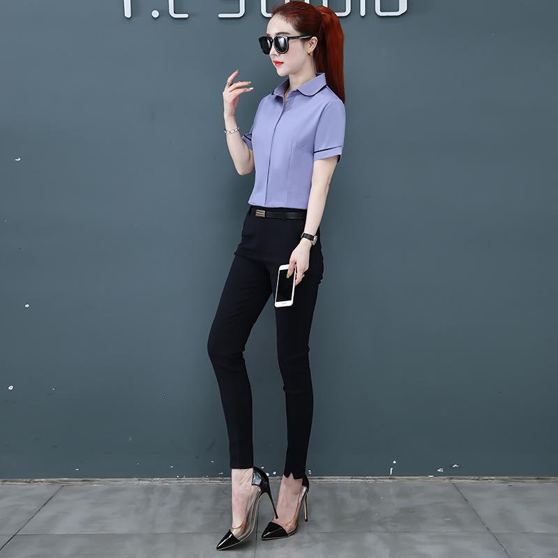 Women's Slim Fit Korean Style Short Sleeve White Shirt for Professional Summer Wear