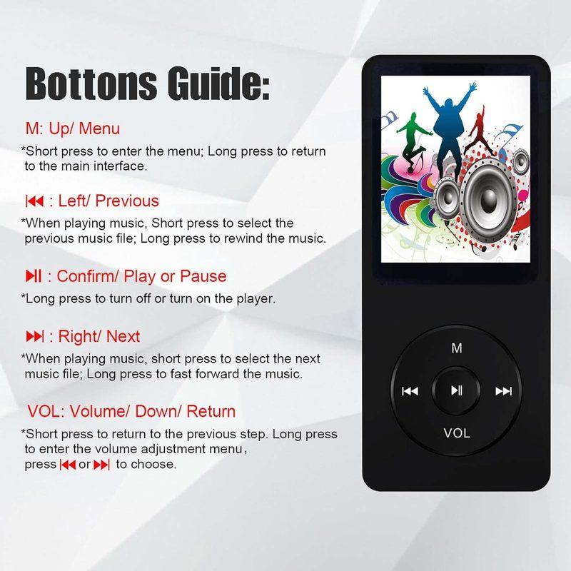MP3 MP4 player (0GB/32GB) with Bluetooth 5.0/recording/eBook (up to 128GB with headphones) Black