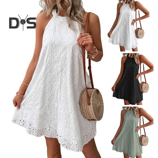 Летнее платье длиной выше колена, однотонное стильное женское летнее повседневное платье с бретелькой на бретельках с цветочным принтом