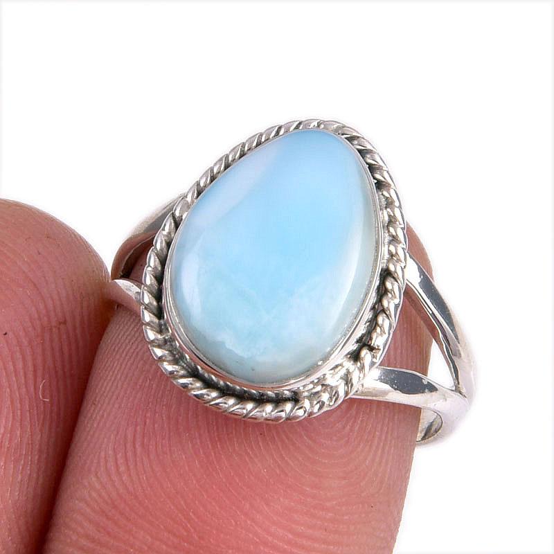 Natural Republic Larimar Gemstone 925 Solid Sterling Silver Gift Ring S.7 B0u47