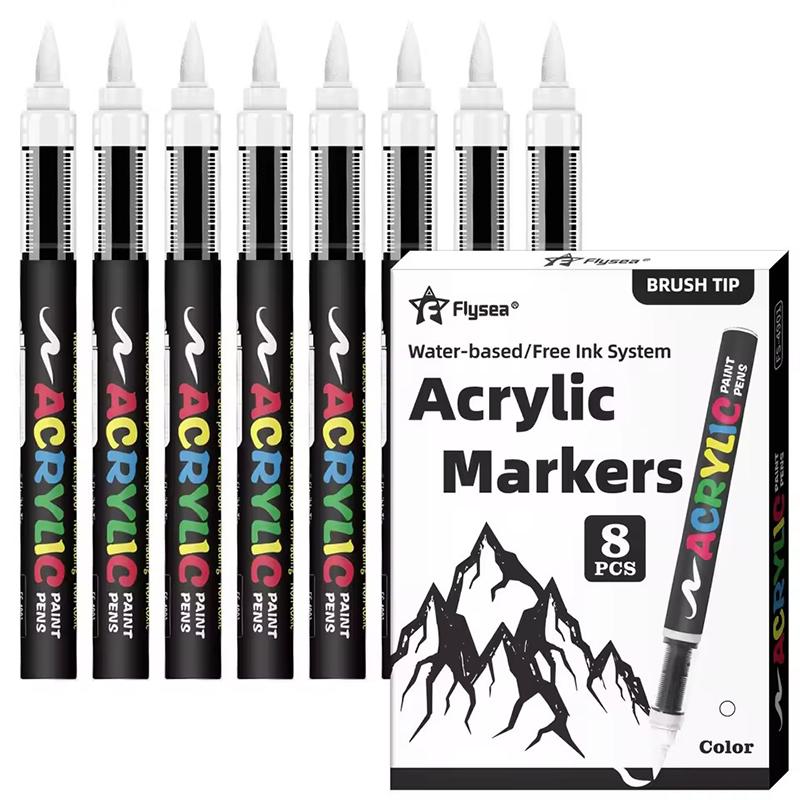 Black And White Acrylic Paint Marker, 8Pcs Large Ink Capacity Marker, Ideal For Illustration Sketching/Wood/Rock Painting/Glass