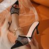 Fashion Luxury Rhinestone Ladies Slippers 2024 Summer Fashion Pointed Comfortable Non-slip Slippers Open Toe Banquet Party Shoes Women