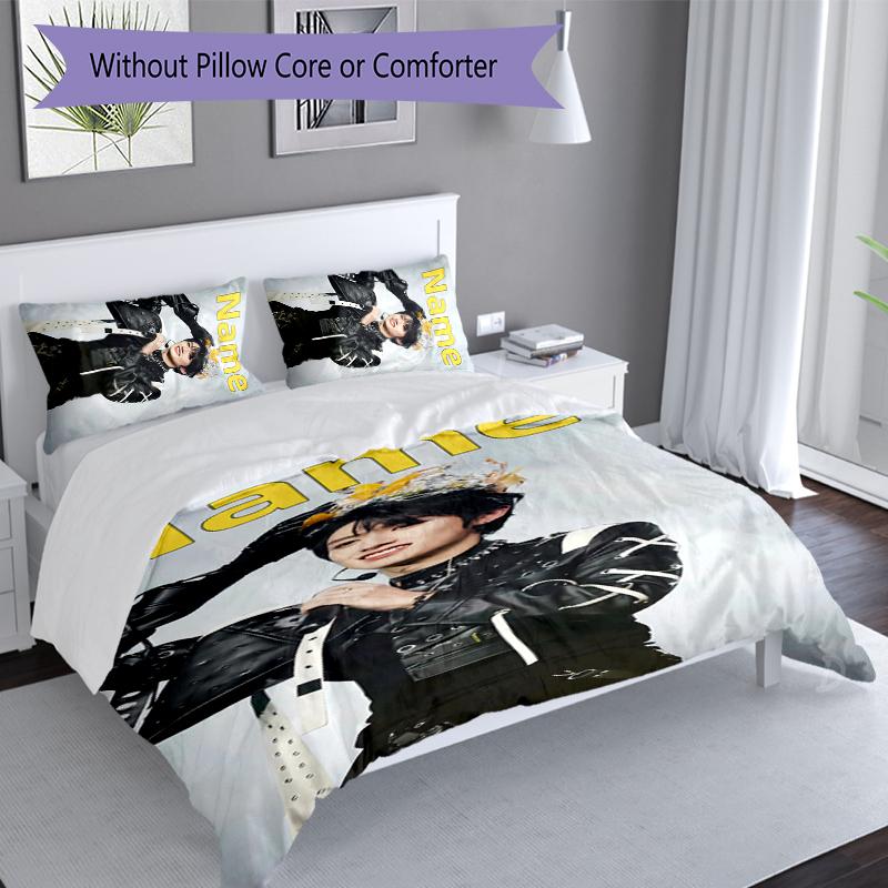 3pcs Custom Name TOP lands boy group Zhu Zhixin Bedding Set,Includes 1 Duvet Cover and 2 Pillowcases,All-season Bedroom Decor